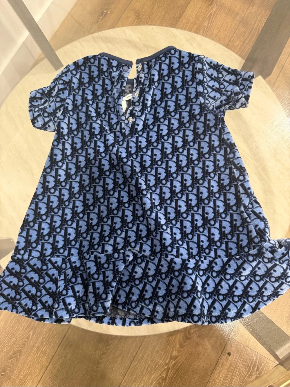 Blue Logo-Pattern Girls' Casual Knit Dress